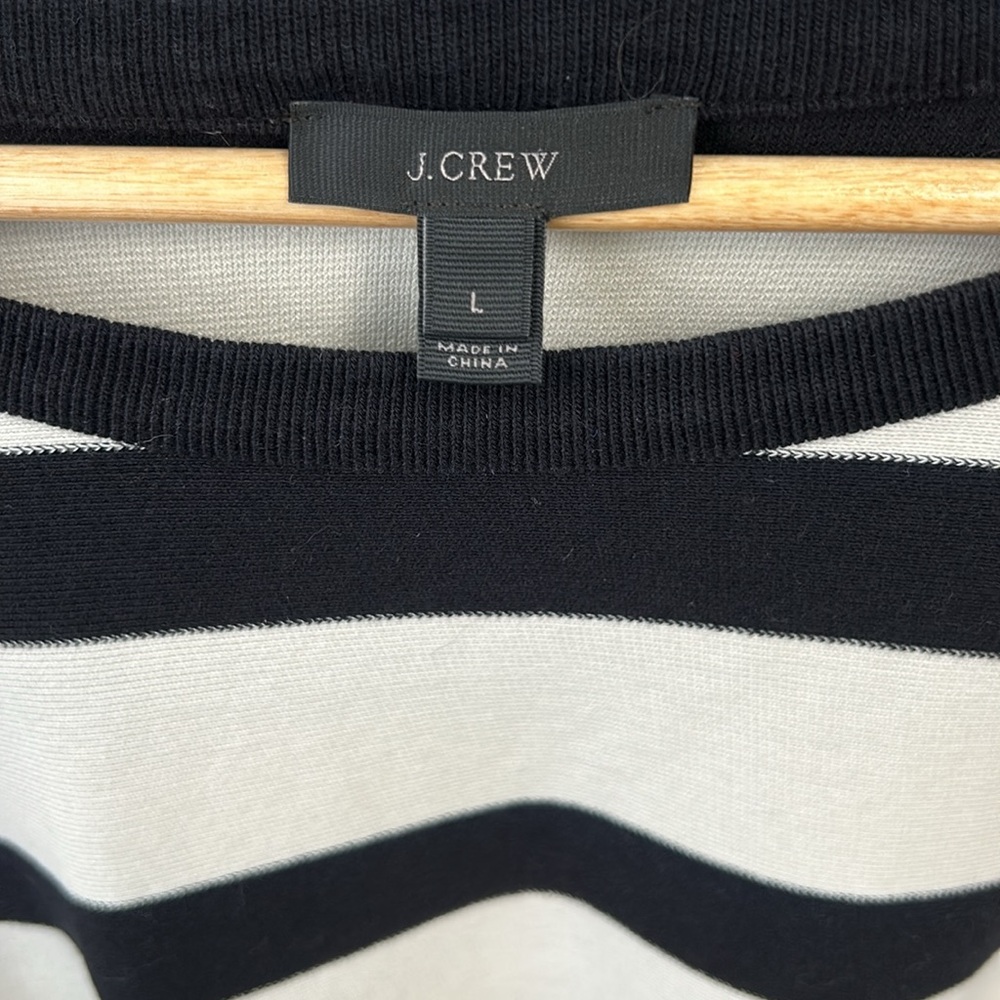 J. Crew Black and Ivory Wide Striped Rugby Shirt with White Shirttail & Cuffs - Picture 2 of 7